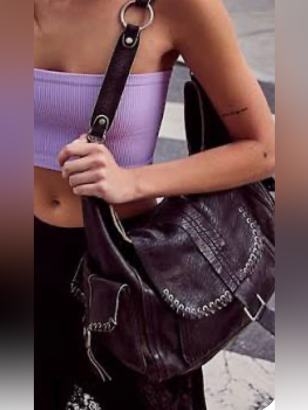 We the Free by Free People Leigh Leather Distressed Hobo Shoulder Bag